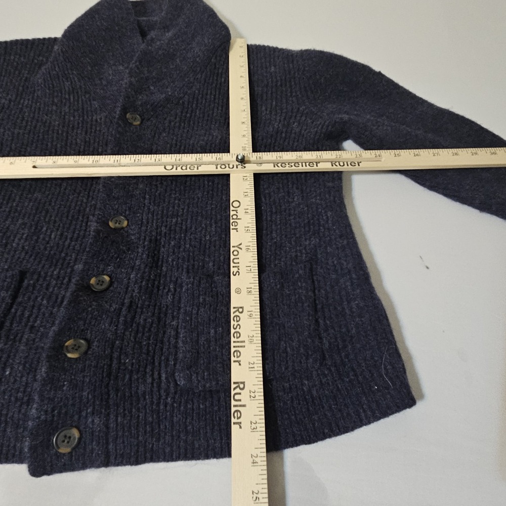 Line of Trade Men's Sz L Charcoal Gray 100%‎ Shetland Wool Cardigan Sweater Fish - Picture 4 of 10